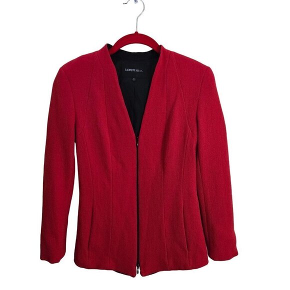 Lafayette 148 New York Tara Seamed Scuba Jacket Red Wool Size 6 - Picture 2 of 8